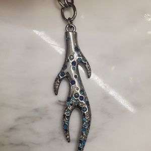Swarovski Necklace Silver Chain With Blue Crystals On Coral Branch